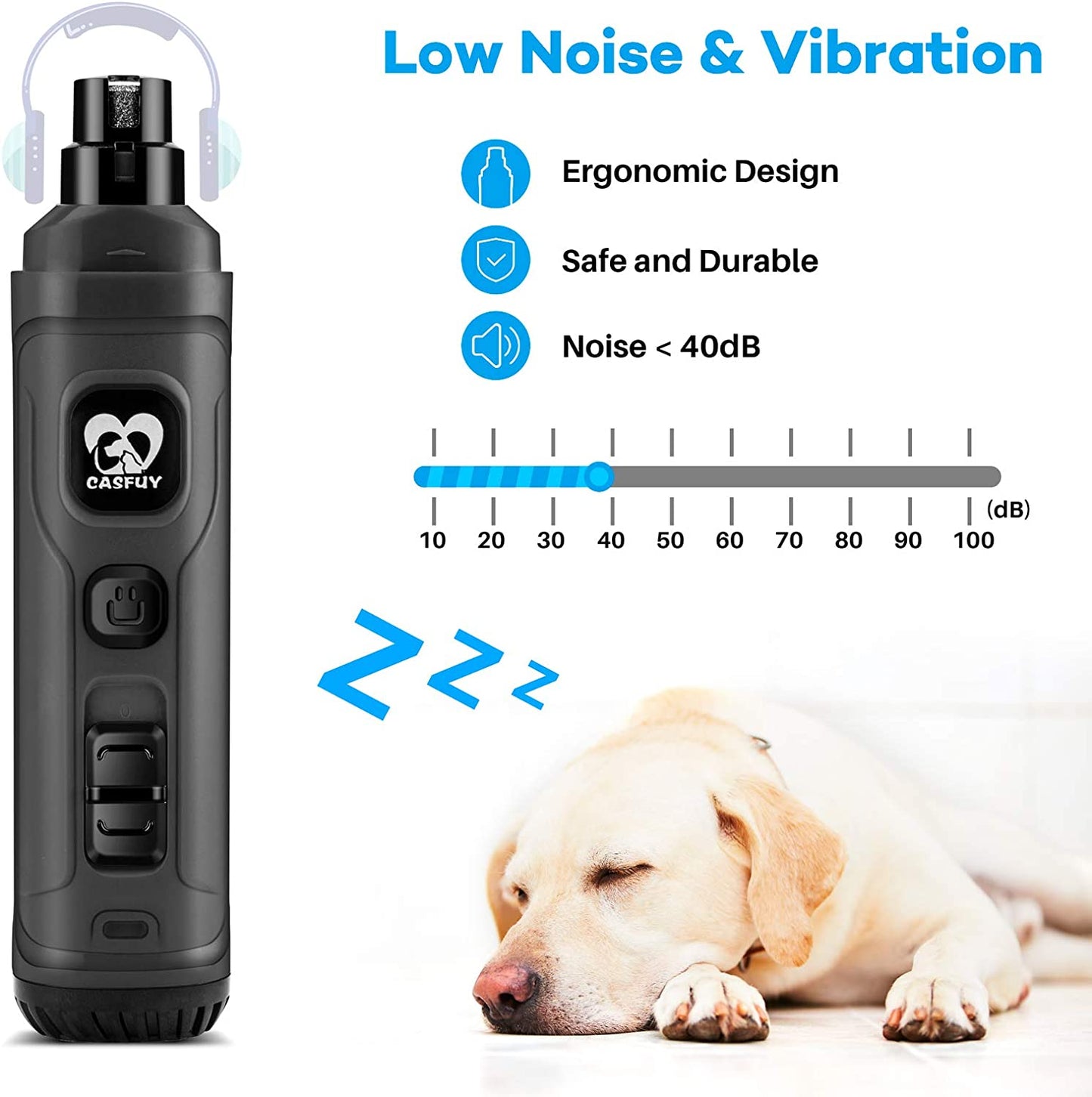 Whisper-Quiet Pet Nail Grinder | Dual LED Light for Pinpoint Accuracy & No Pain