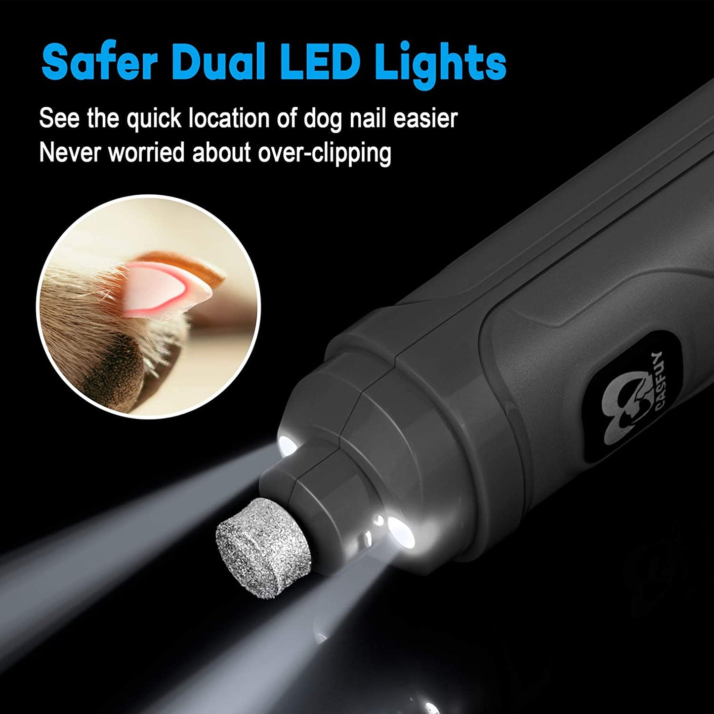 Whisper-Quiet Pet Nail Grinder | Dual LED Light for Pinpoint Accuracy & No Pain