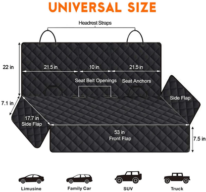 Dog Car Seat Cover - Waterproof Back Seat Protector for Pets, Non-Slip Design Compatible with Most Vehicles - Black