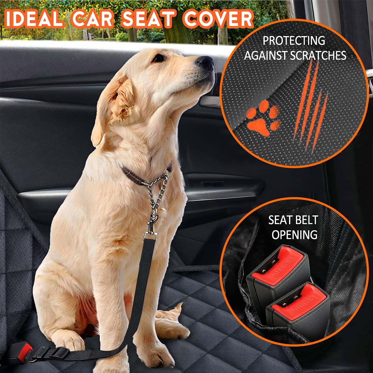 Dog Car Seat Cover - Waterproof Back Seat Protector for Pets, Non-Slip Design Compatible with Most Vehicles - Black
