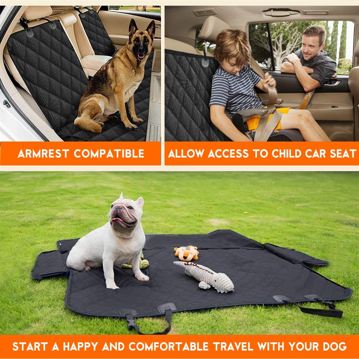 Dog Car Seat Cover - Waterproof Back Seat Protector for Pets, Non-Slip Design Compatible with Most Vehicles - Black